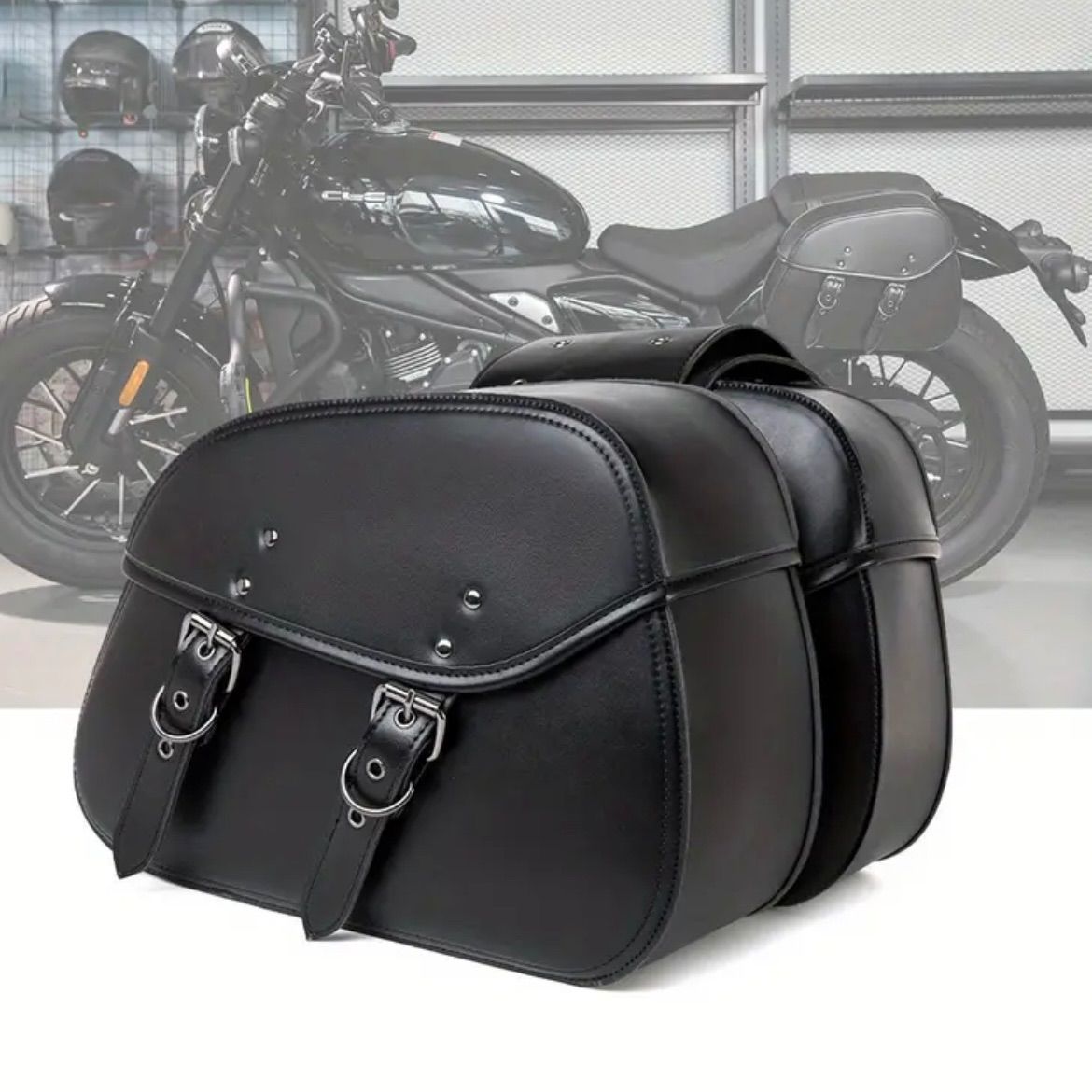 サイドバッグ 防水フェイクレザー製 多用途バイク用ライディングボックス 収納スペース拡張 ツール ギア整理 アウトドアライディング対応 モーターサイクル改造用アクセサリー シンプル 装着設計 カスタムパーツバッグ 通勤通学ツーリング用 ブラック