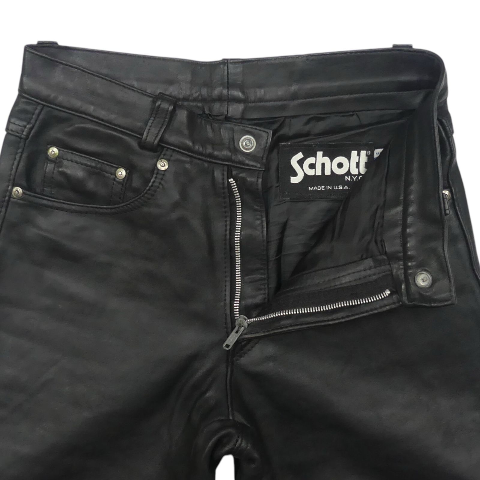 限定SALE，格安 ショット USA製 レザーパンツ W30 ブラック schott メンズ