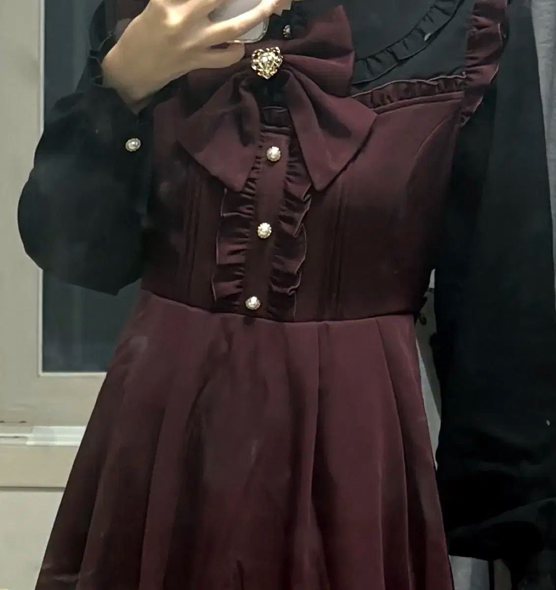 アマベル ビスチェ風 長袖 セットアップ ワイン