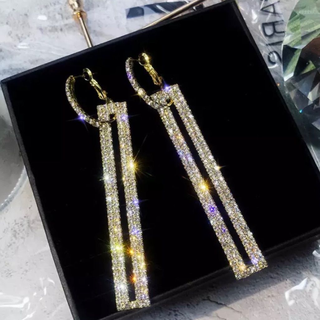 価格は安く B376 used ラインストーン スクエア 揺れる ピアス アクセサリー アクセサリー