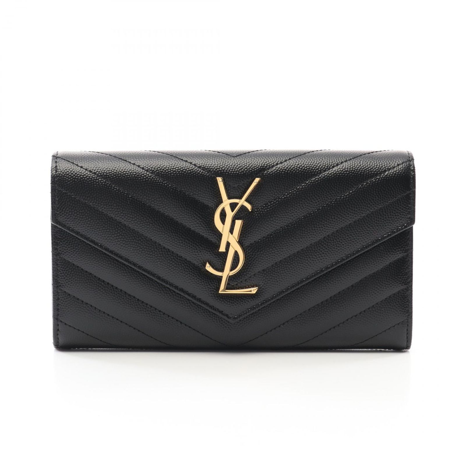 サンローラン SAINT LAURENT 二つ折り長財布 モノグラム 372264BOW011000 ブラック レザー マトラッセ ラージ フラップウォレット レディース