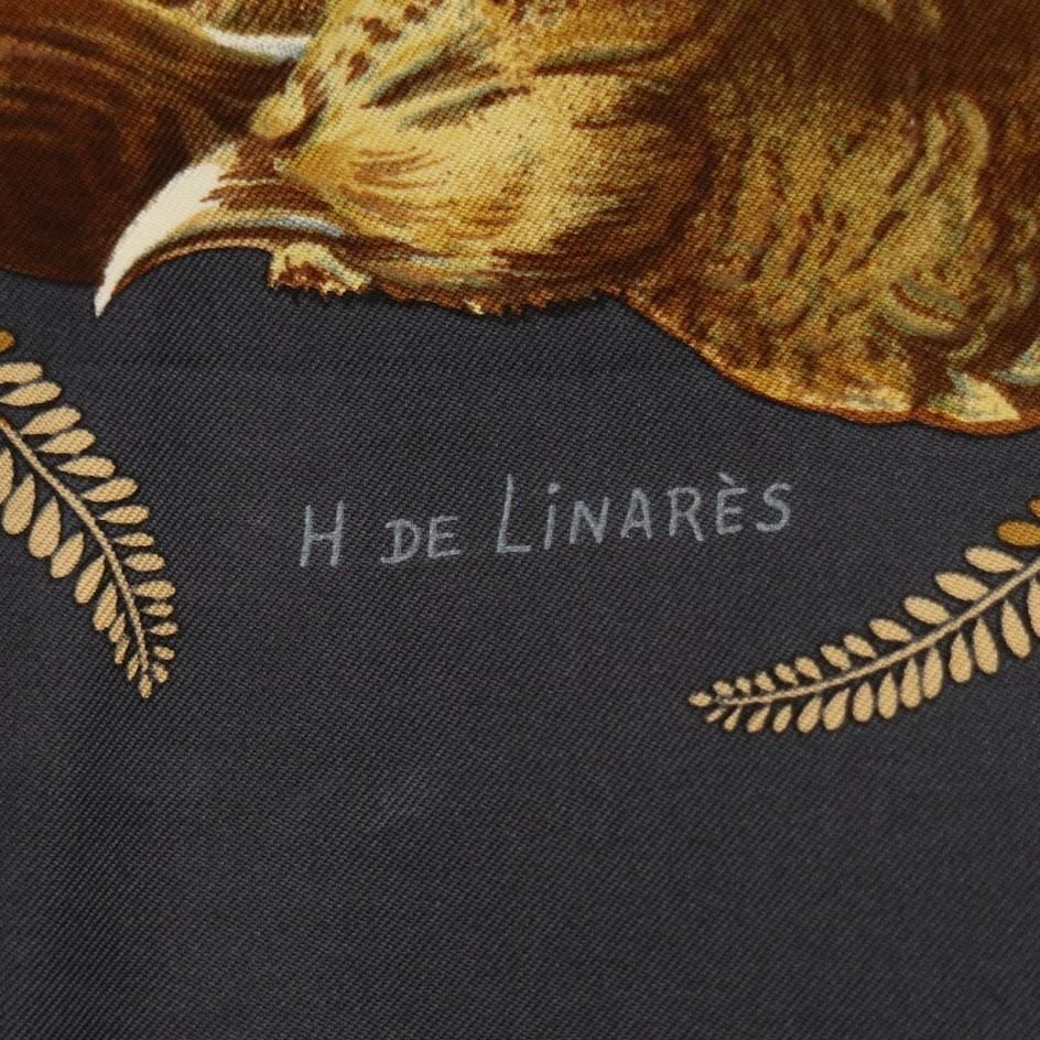 HERMES エルメス スカーフ シルク100％ Hカレ 90 黄金の騎士 黒