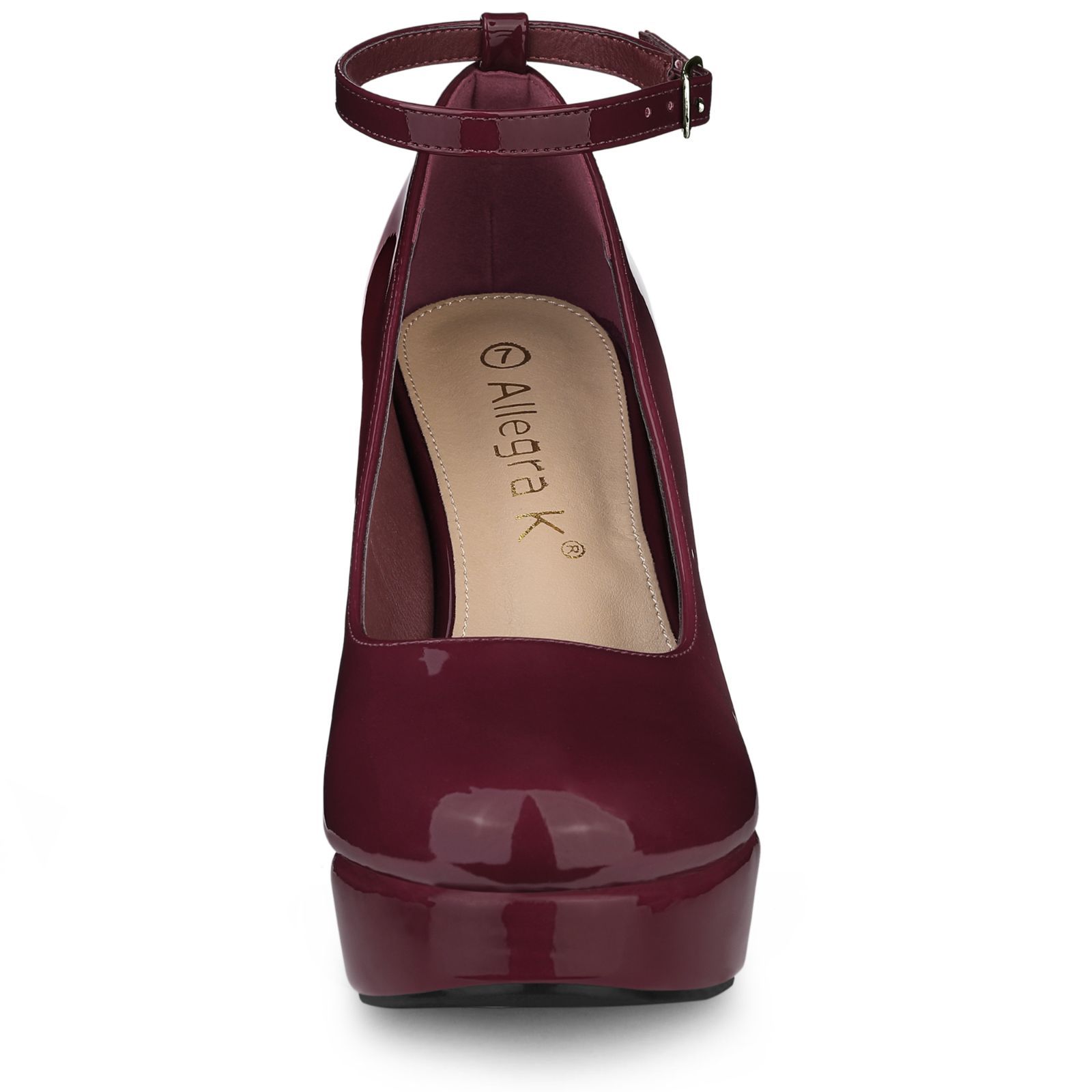 Allegra K 厚底 パンプス アンクルストラップ チャンキー ハイヒール レディース ブルゴーニュ 26.0cm