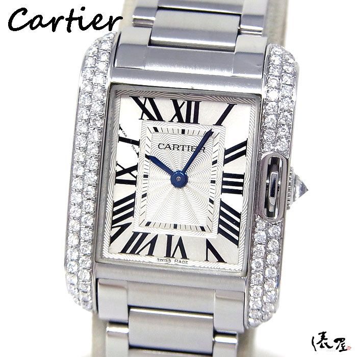 【ダイヤベゼル】カルティエ タンクアングレース SM 美品 レディース Cartier 時計 腕時計 【送料無料】