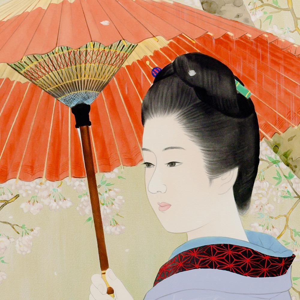 真作】【WISH】伊東深水「春雨」リトグラフ 10号大 〇美人画巨匠
