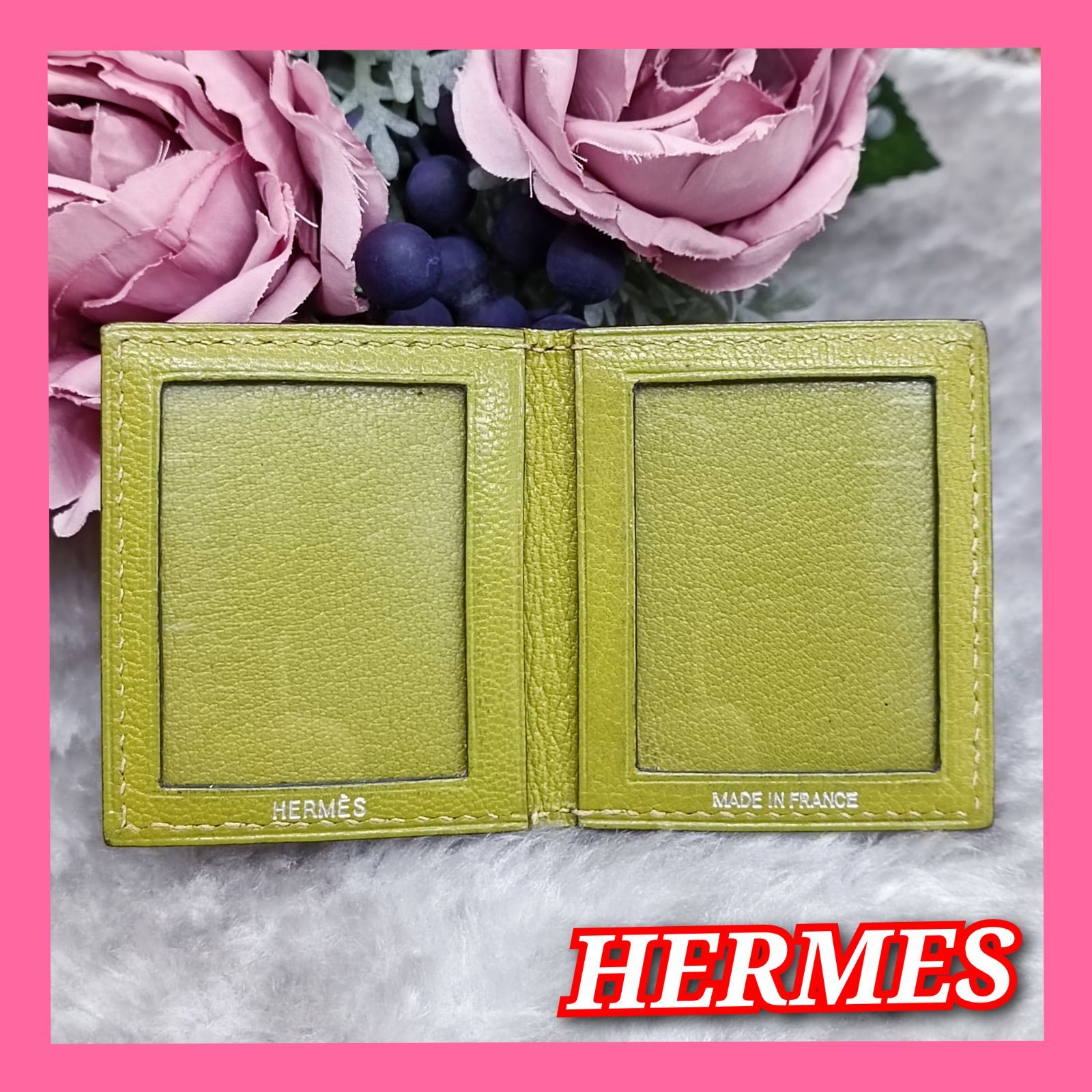 【未使用】エルメス　ミニフォトケース 写真入れ 写真ケース ブルー系 レザー HERMES エルメス フォトケース 写真ケース ブルー 青 レザー