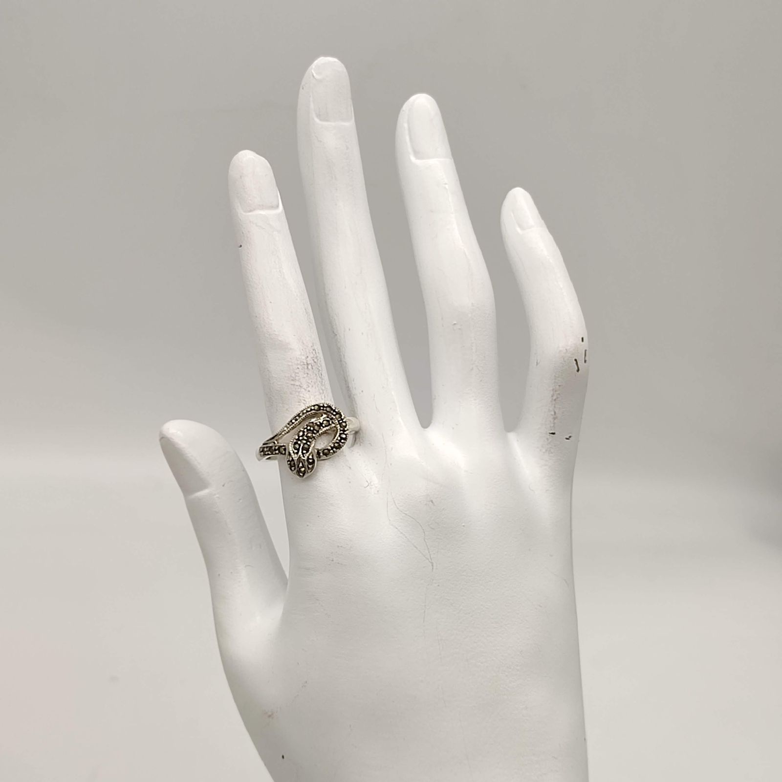 美品】スネークデザインリング マーカサイト 蛇 SILVER シルバー