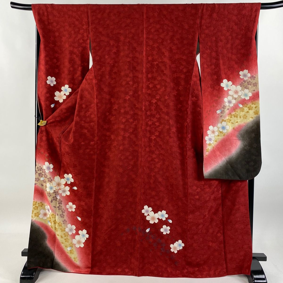 振袖 身丈166.5cm 裄丈67.5cm L 袷 桜 花びら 金糸 金彩 赤 正絹 名品