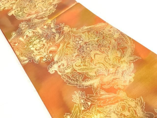 平和屋着物◎六通柄袋帯 更紗花文 金糸 正絹 逸品 DAAT2445qa