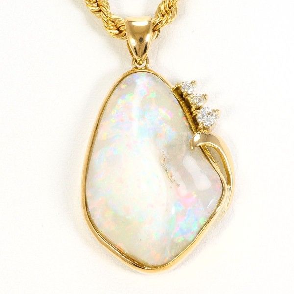 K18YG ネックレス NECKLACE オパール 15.47 ダイヤ 0.09 カード鑑別書 総重量約10.8g 約43cm
