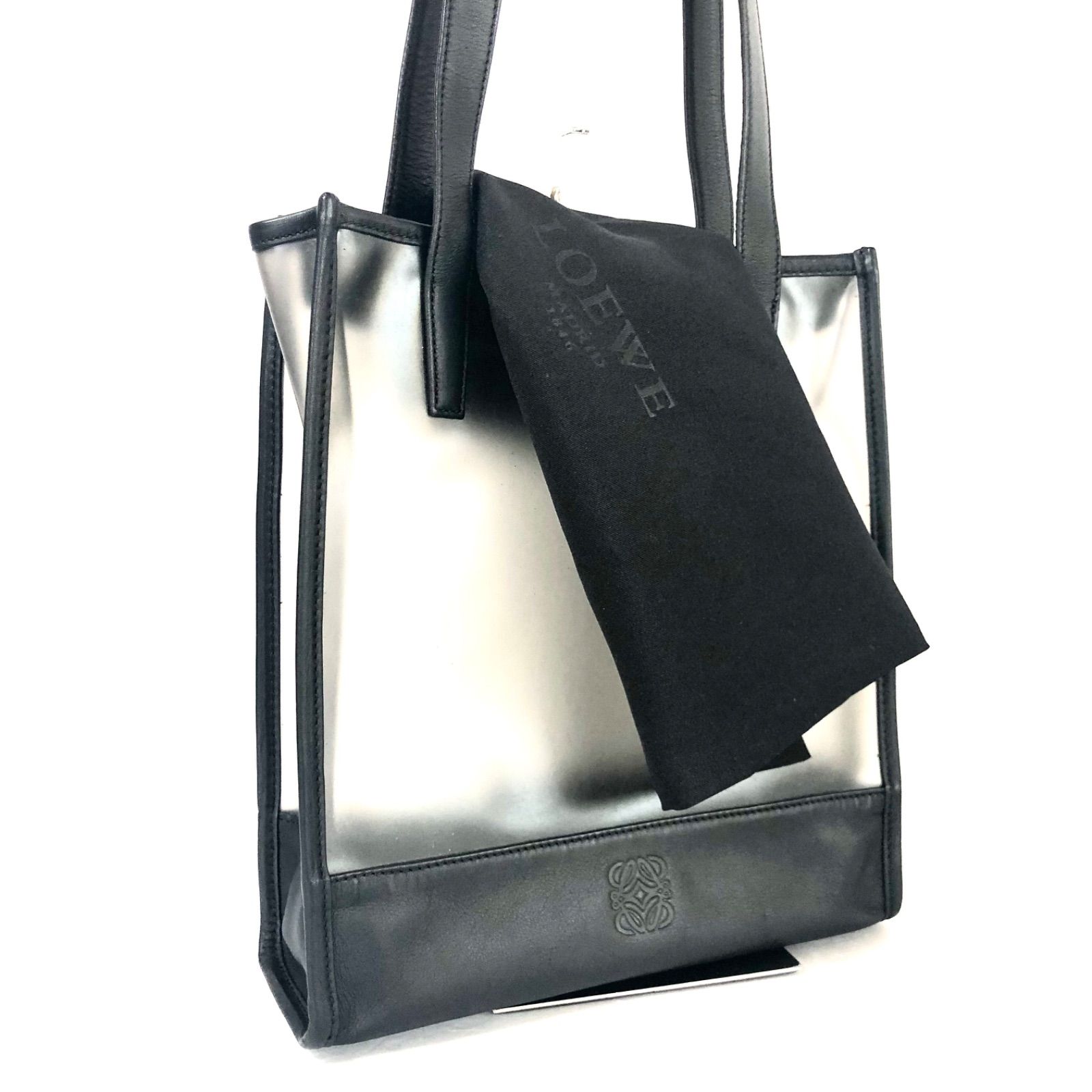 ロエベ LOEWE トートバッグ アナグラム柄 PVC(塩化ビニール)×レザー 白