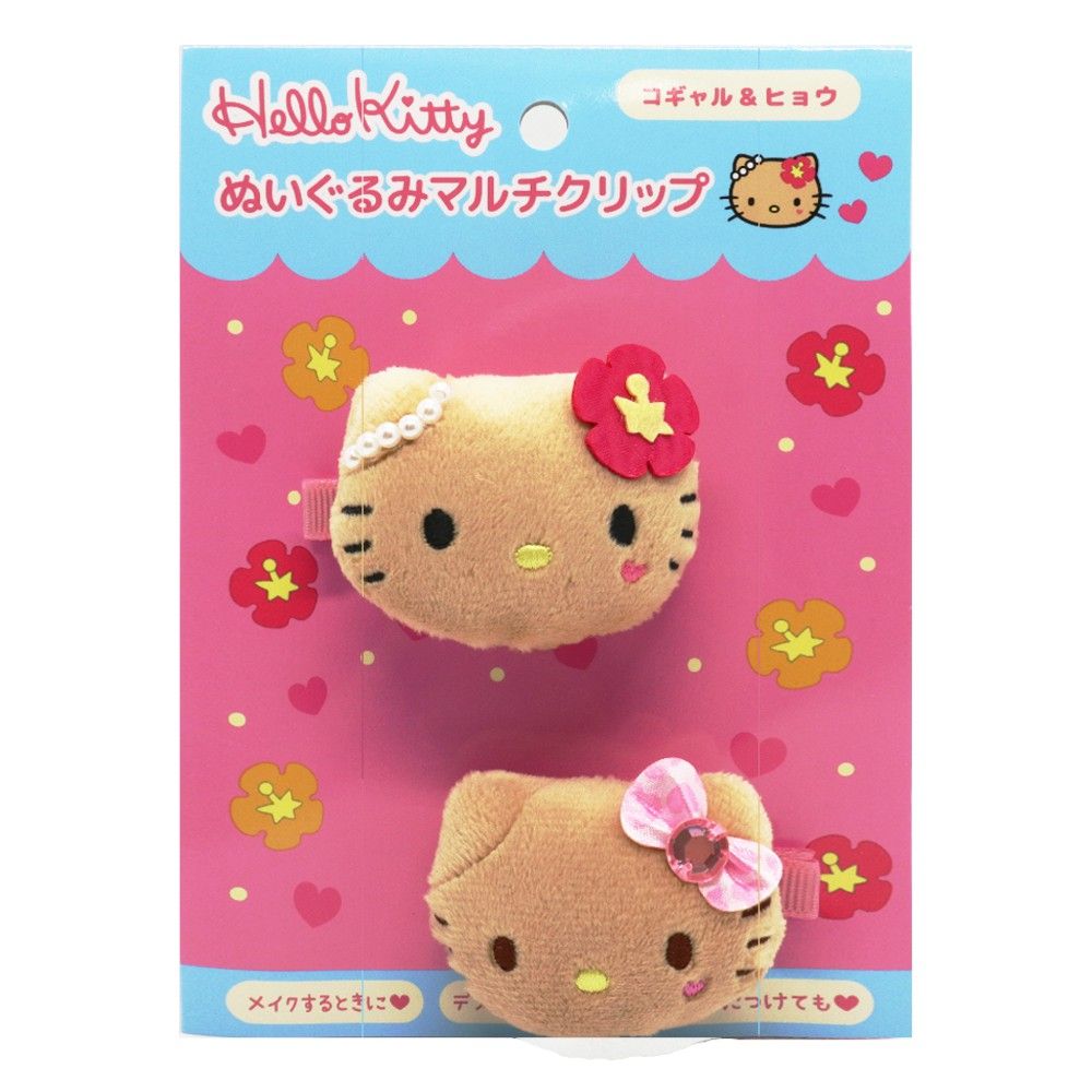 ハローキティ ぬいぐるみ型ミラー　ヘアクリップ　バッグインクリップ　4点セット ハローキティ ミニヘアクリップ4個セット（オーロラ