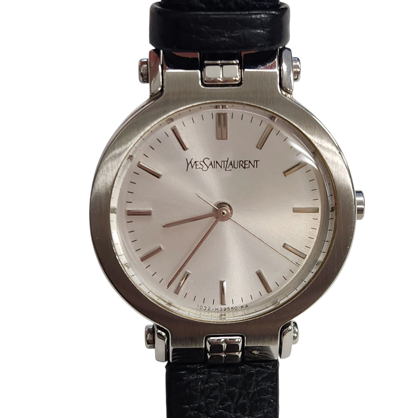 美品】YVES SAINT LAURENT ロゴ入り 腕時計 シルバー×ブラック