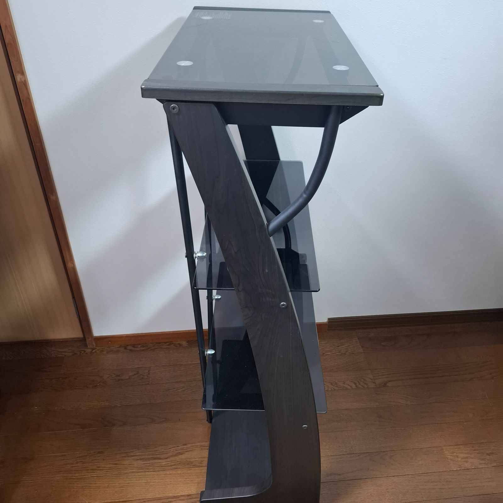 高級コレクションラック 飾り棚☆スモークブラックガラス×ダーク