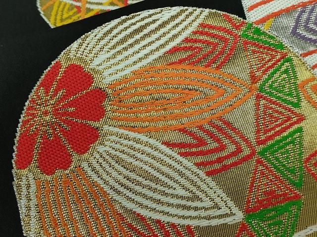 平和屋本店□極上 西陣 川島織物 九寸開き名古屋帯 毬 黒地 金銀糸