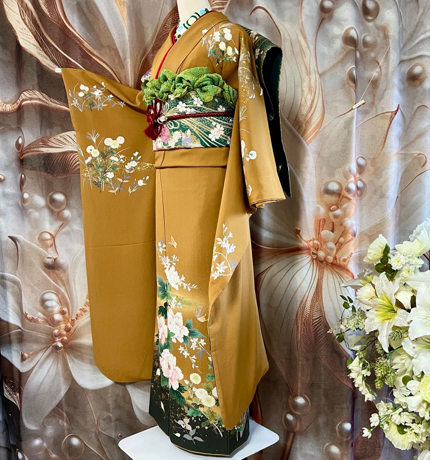 桃 美品 PATTi PATTi 刺繍 着物 正絹 成人式 振袖 5298 成人式 振袖レンタル 2026 1月 お正月 fb1004s 振り袖 着物