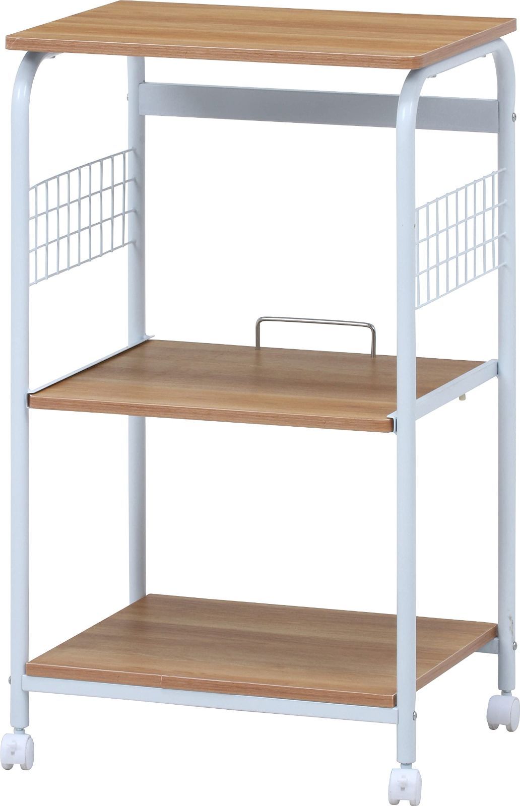 ホワイト ナチュラル 幅51.5×41×高さ89.5cm スライド棚 キッチンラック 収納 レンジワゴン レンジ台 キャスター付き 不二貿易 14640