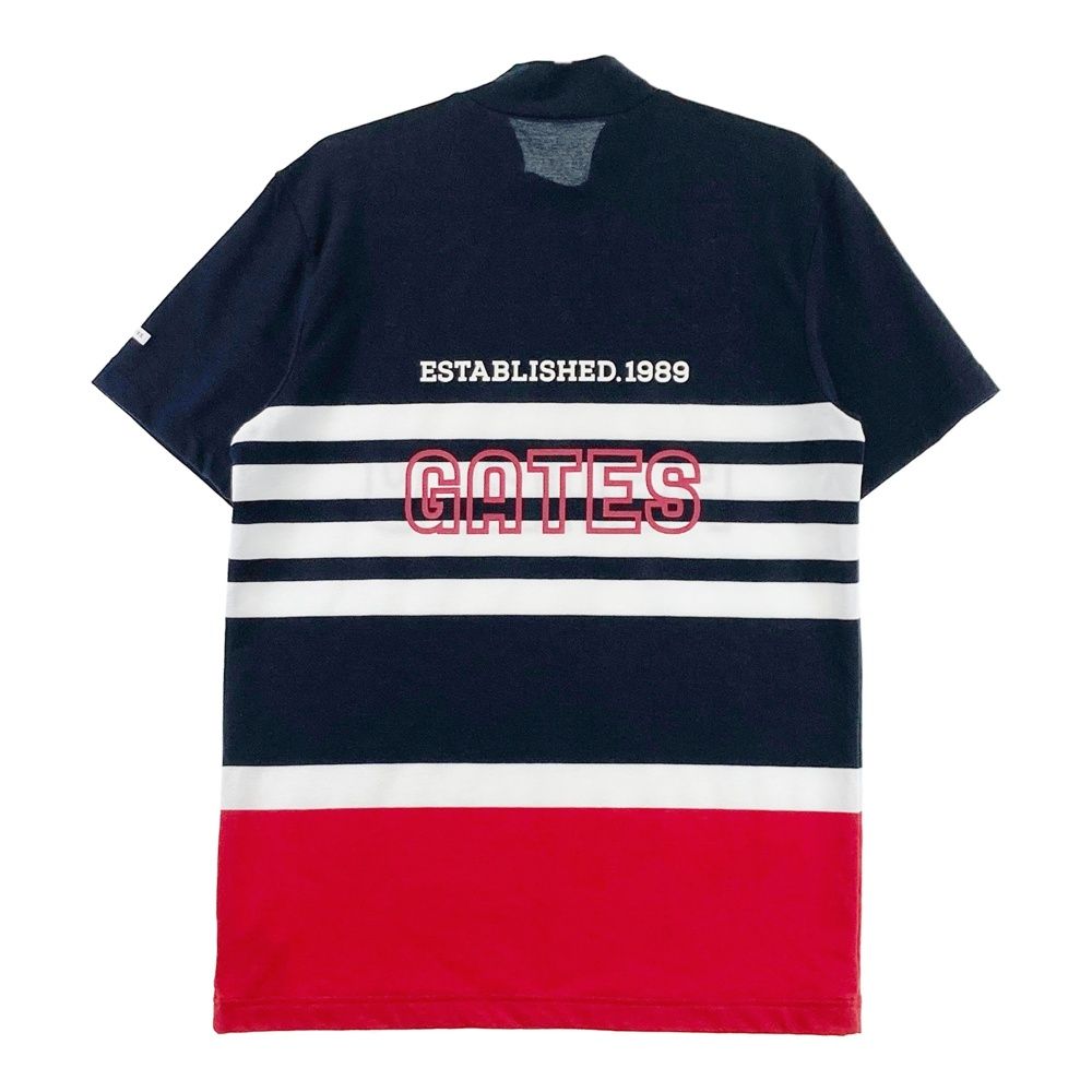 サイズ：5 PEARLY GATES パーリーゲイツ  ハイネック 半袖Tシャツ ボーダー柄 ネイビー系 [240101497037] ゴルフウェア メンズ ストスト サイズ：5 PEARLY GATES パーリーゲイツ ハイネック 半袖Tシャツ