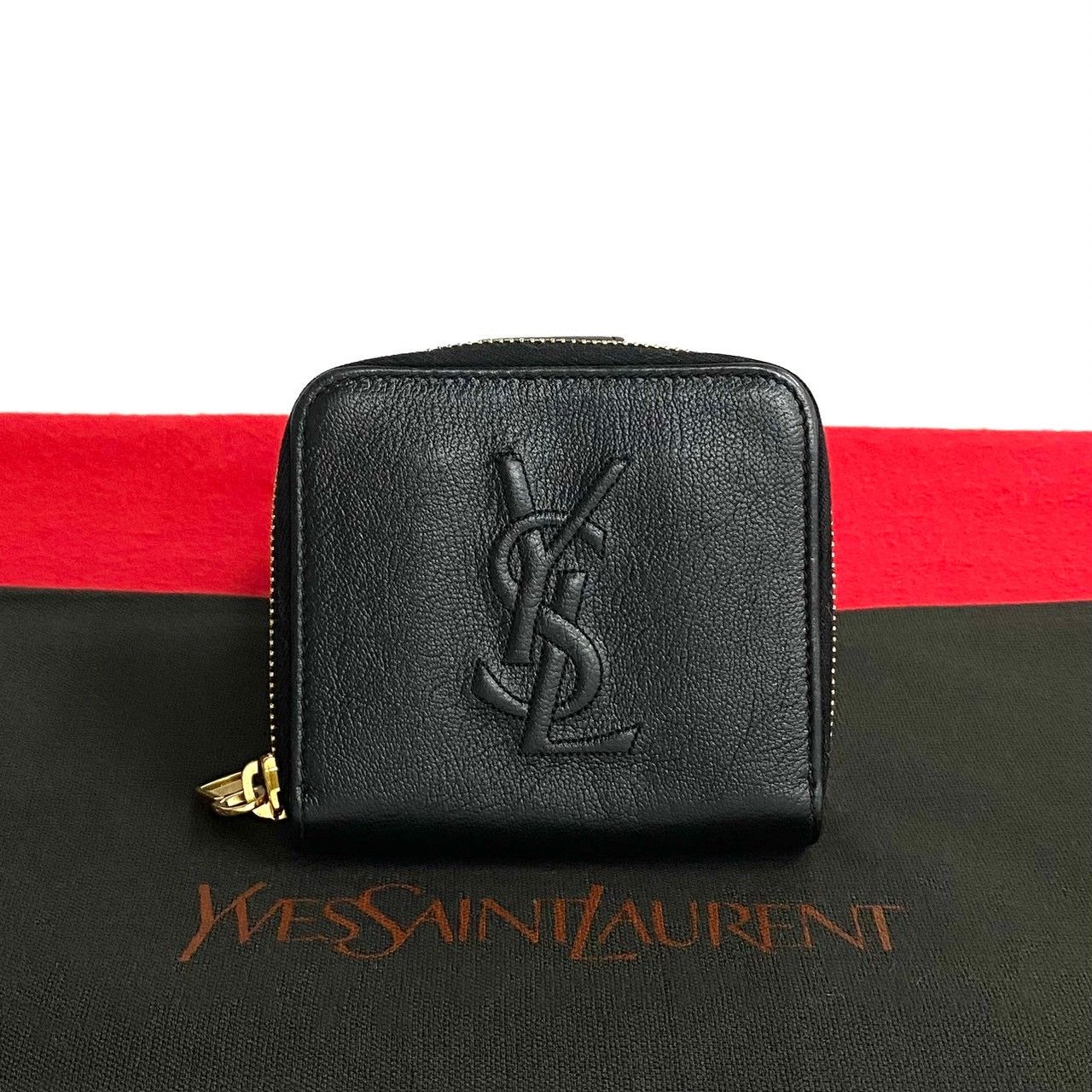 極 美品 YVES SAINT LAURENT イヴサンローラン YSL カサンドラ ロゴ レザー 本革 二つ折り 財布 小銭入れ 札入れ ブラック  黒 31443 - メルカリ