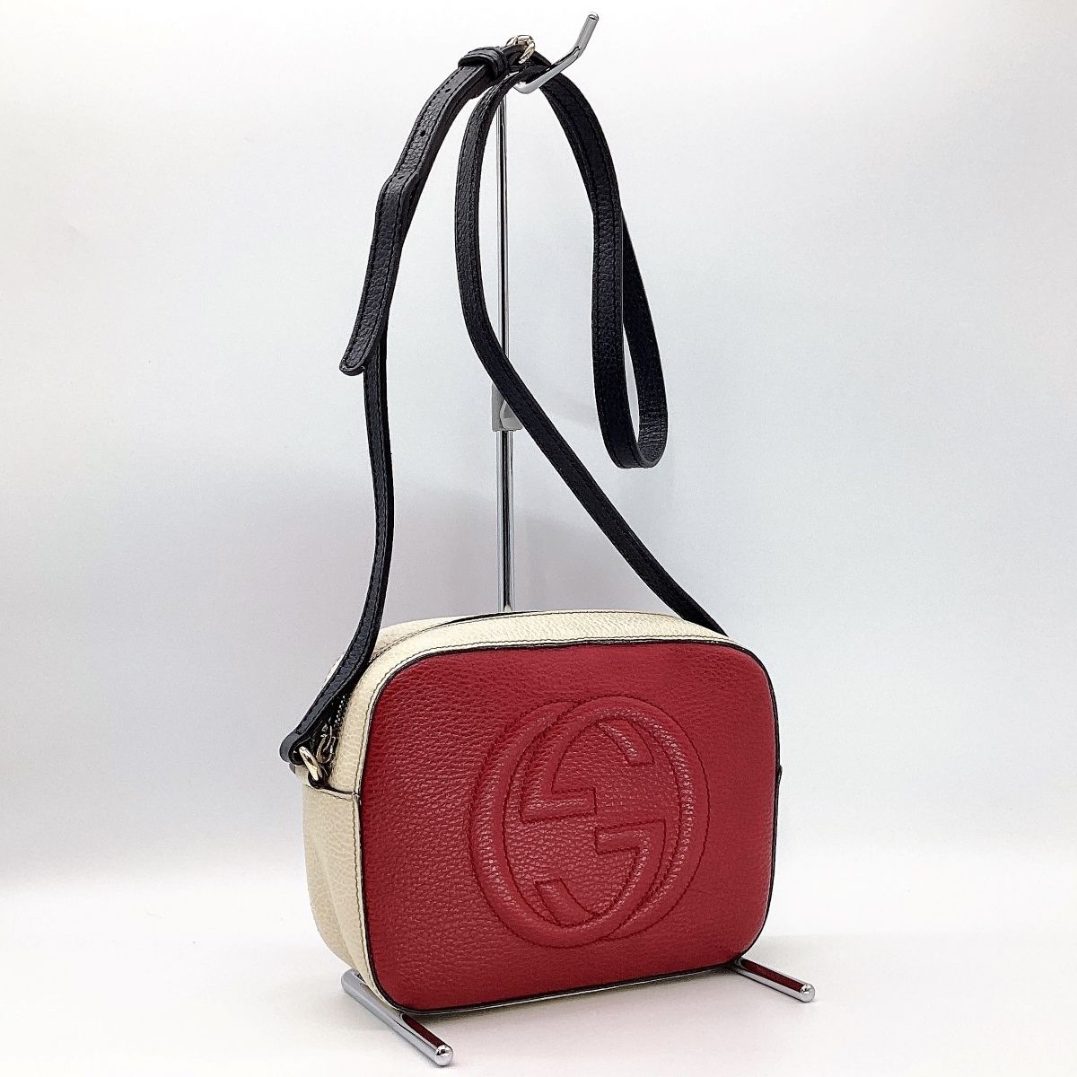 美品 GUCCI グッチ ソーホーディスコ ショルダーバッグ 斜め掛け バッグ レッド×ホワイト 赤 色 レザー レディース 431567 USED  中古 - メルカリ