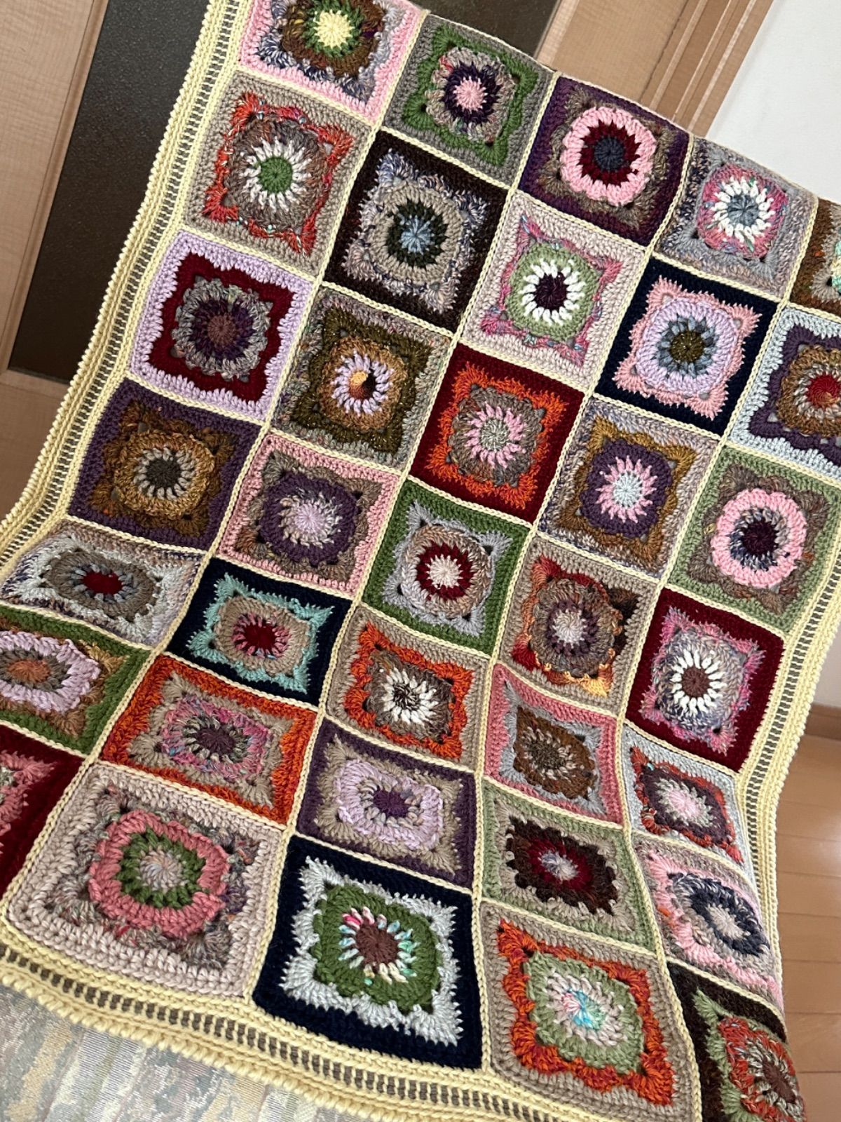 1) 手編みブランケット ひざ掛け グラニースクエア かぎ針編み