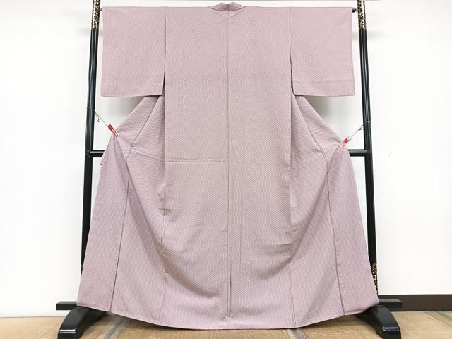 小紋 ちりめん 可愛い花模様 単衣仕立て 着物 正絹 バチ衿 RK-4173 お仕立付き・単衣】東レ シルック 絽ちりめん小紋（花の丸×黒地
