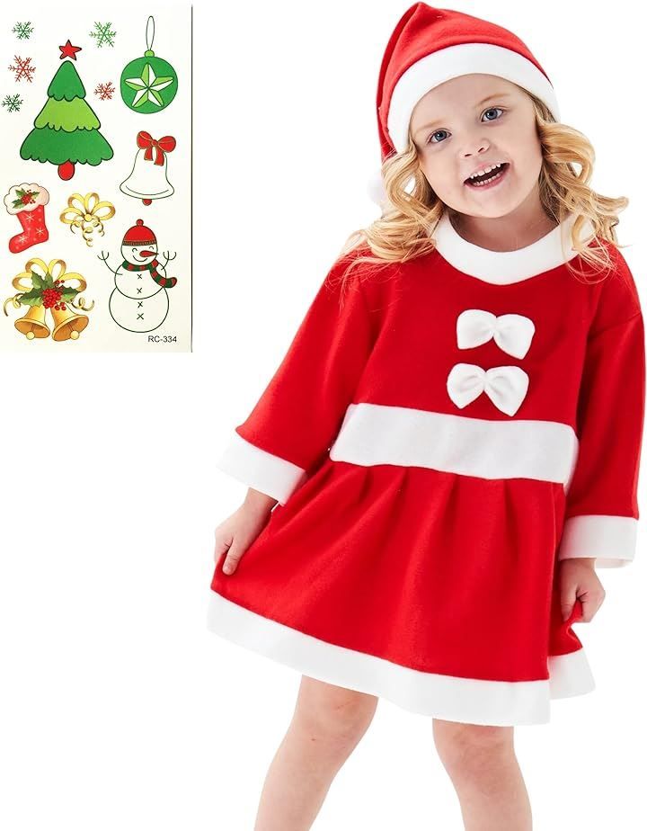 Madrugada(マドルガーダ) 女の子用 サンタ コスチューム コスプレ 衣装 クリスマス ボディシール 付き2点セット S309( 130cm)