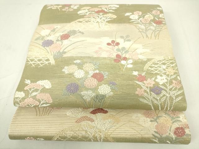 平和屋着物◎六通柄袋帯 唐織 器物吉祥花文 金糸 正絹 逸品