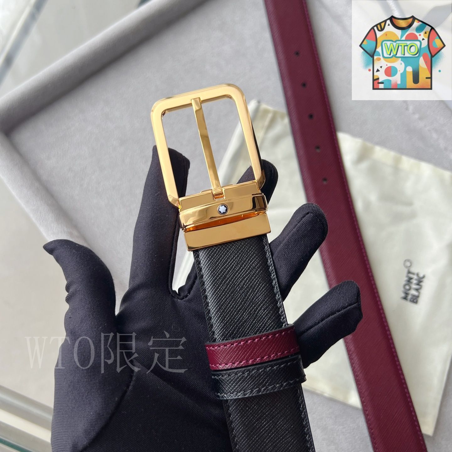 MONTBLANC – モンブラン　ベルト　（バックルのみ） M バックル ブラック レザーベルト、35mm - 高級ベルト