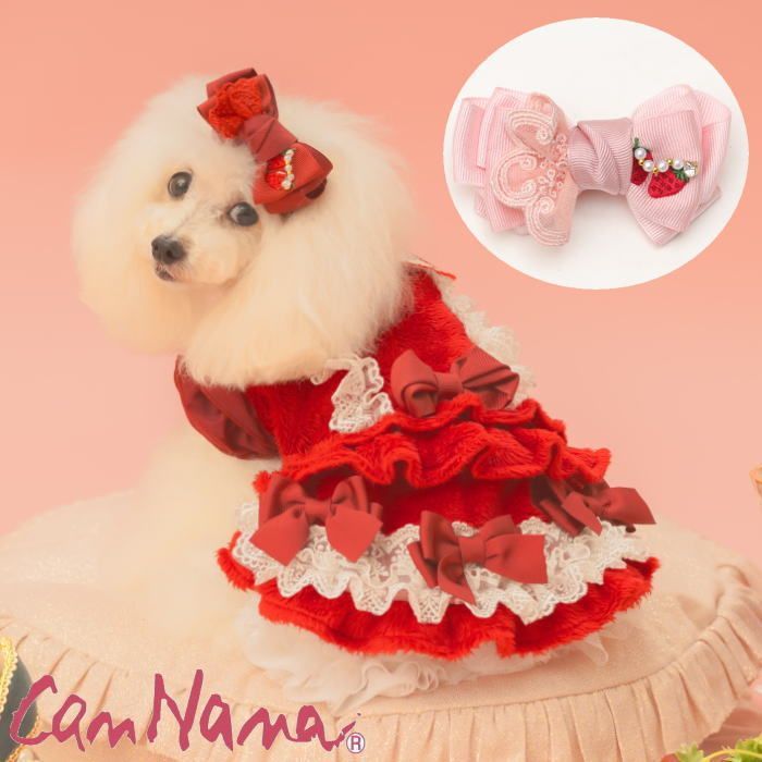犬 アクセ CanNana 【きゃんナナ】いちご刺繍ふんわりバレッタ