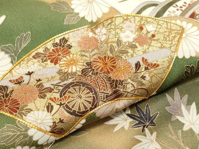 平和屋着物●訪問着　駒刺繍　地紙花車文　金銀彩　ますいわ屋扱い　正絹　逸品　CAAY2987vf 平和屋着物○訪問着 駒刺繍 地紙花車文 金銀彩 ますいわ屋扱い 正絹