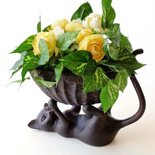 小物入れ 鉢カバー かご バスケット 猫 ネコ ねこ 雑貨 オブジェ 置物