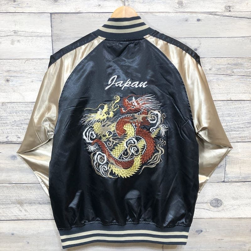 新品 メンズ スカジャン 双龍 龍 和柄 JAPAN 紺 ネイビー M L XL