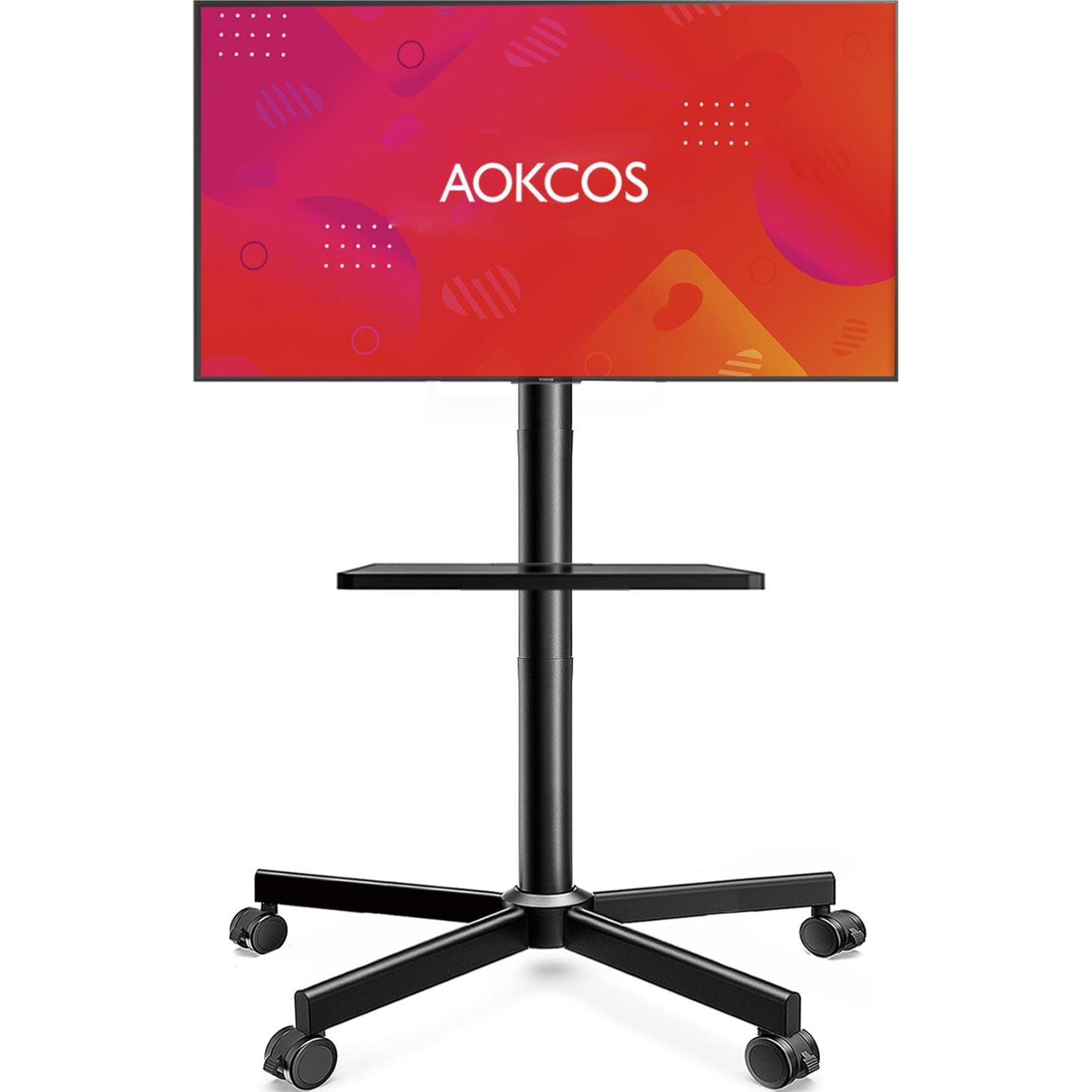 新着商品 棚板1枚付 キャスター付き チルト機能 荷重40kg 高さ調整可 32-65インチテレビ対応 壁寄せ テレビカート 省スペース 移動式テレビスタンド テレビスタンド TC-A2431MB AOKCOS