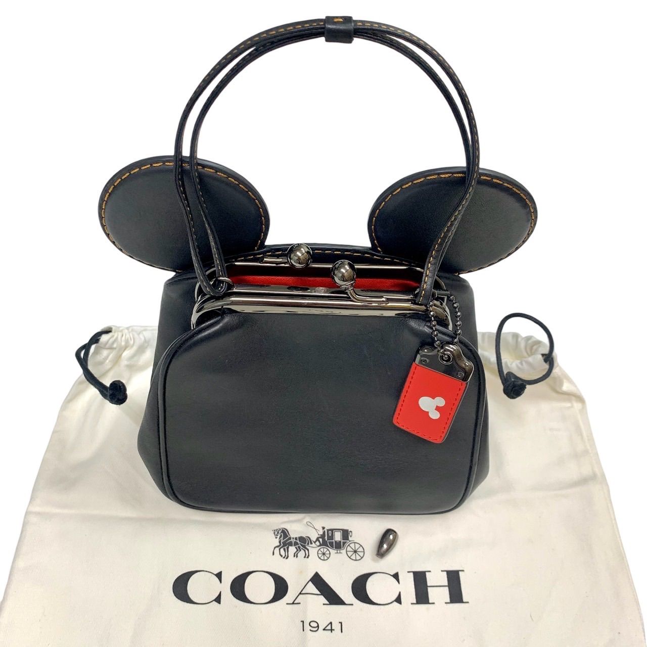 ⭕️訳あり激安】 【⭐️バッグ自体美品】 COACH コーチ×ディズニー コラボ がま口型ハンドバッグ ミッキーマウスシルエット ブラックレザー  ⭐️修理できる方お願いいたします （AYA） - メルカリ