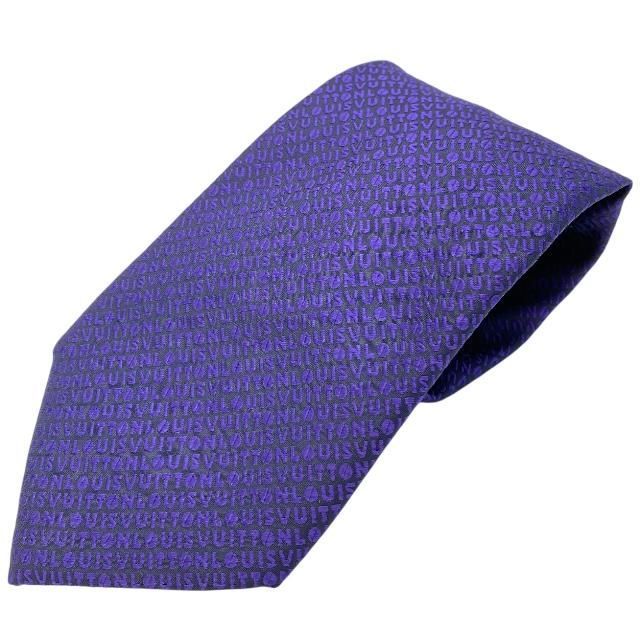 【美品】LOUIS VUITTON ルイ ヴィトン ネクタイ クラヴァット アクセサリー 小物 ロゴ 総柄 シルク パープル