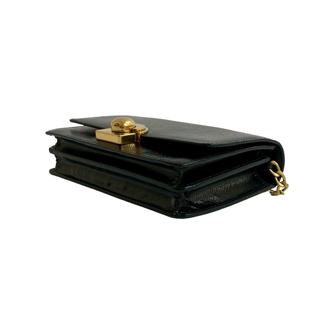 極 美品 ミラー付 PRADA プラダ ロゴ ゴールド 金具 レザー 本革