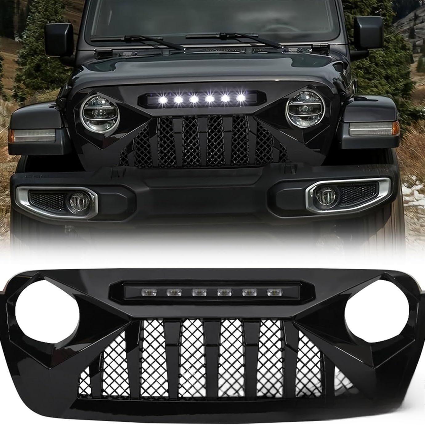 JEEP牧馬人 JL 用射灯付きフロントグリル｜18-23年モデル対応 強化された前面グリル 視認性＆デザイン性向上