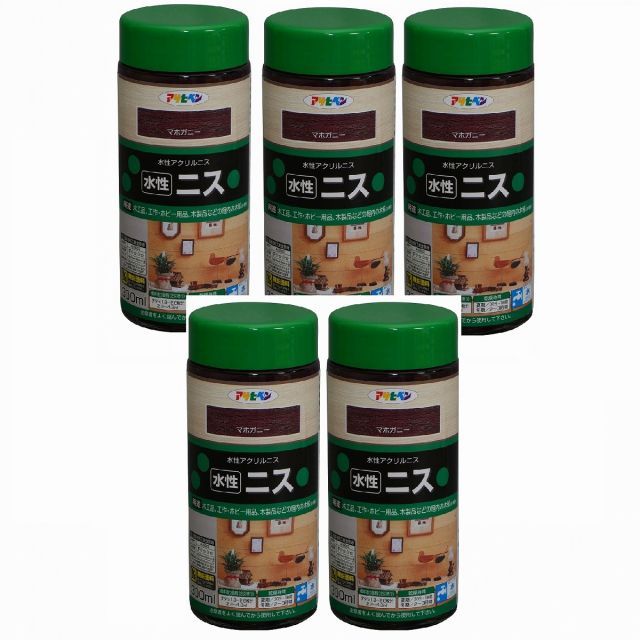 アサヒペン 水性ニス ３００ＭＬ マホガニー 5缶セット