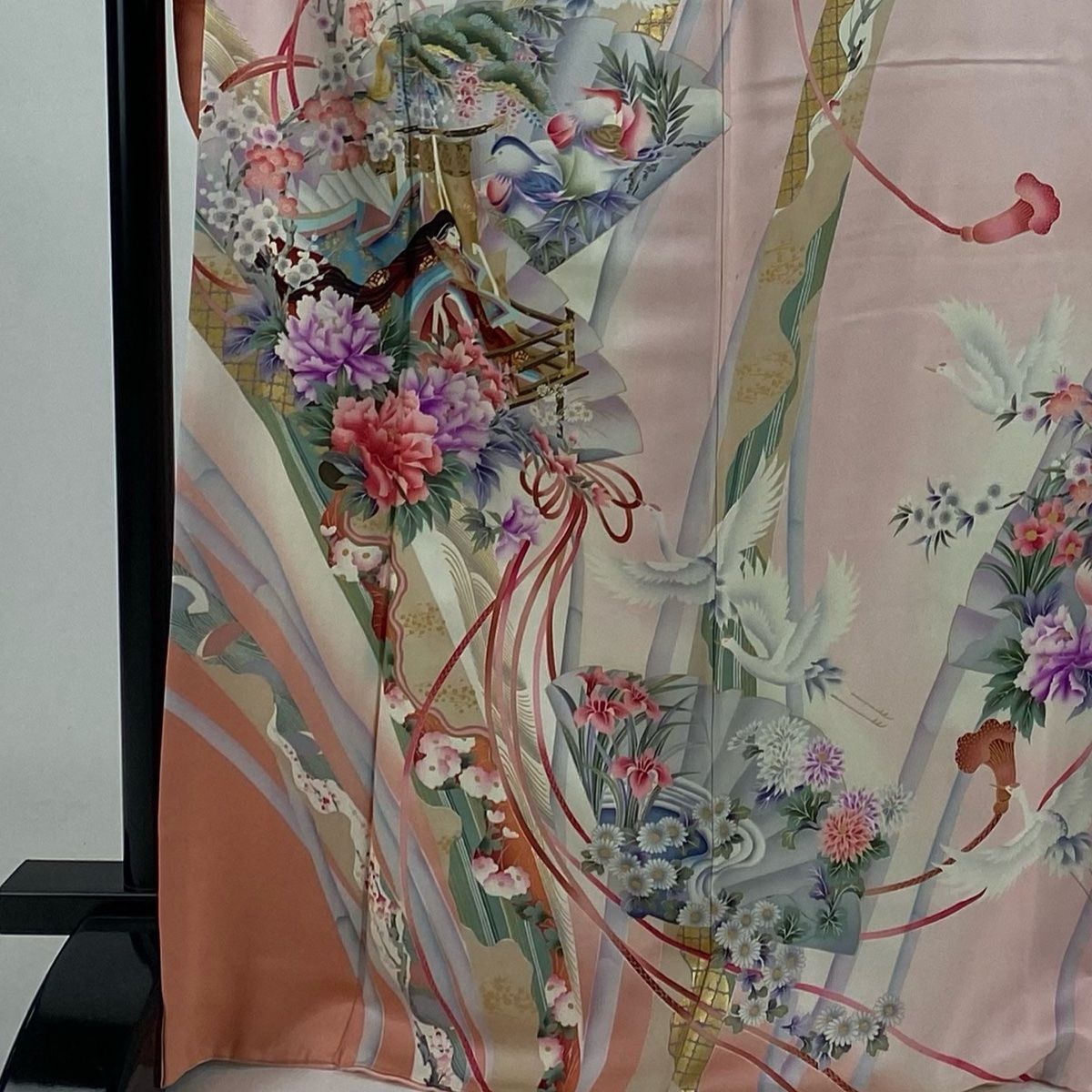 振袖 身丈167.5cm 裄丈65.5cm M 袷 姫 花鳥 金彩 ぼかし 薄