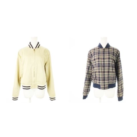 ポロ ラルフローレン POLO RALPH LAUREN MA-1 リバーシブル ブルゾン ジャケット ジップアップ リブ切替 ライン 無地 チェック L ベージュ 紺 ネイビー |CK20 GY44