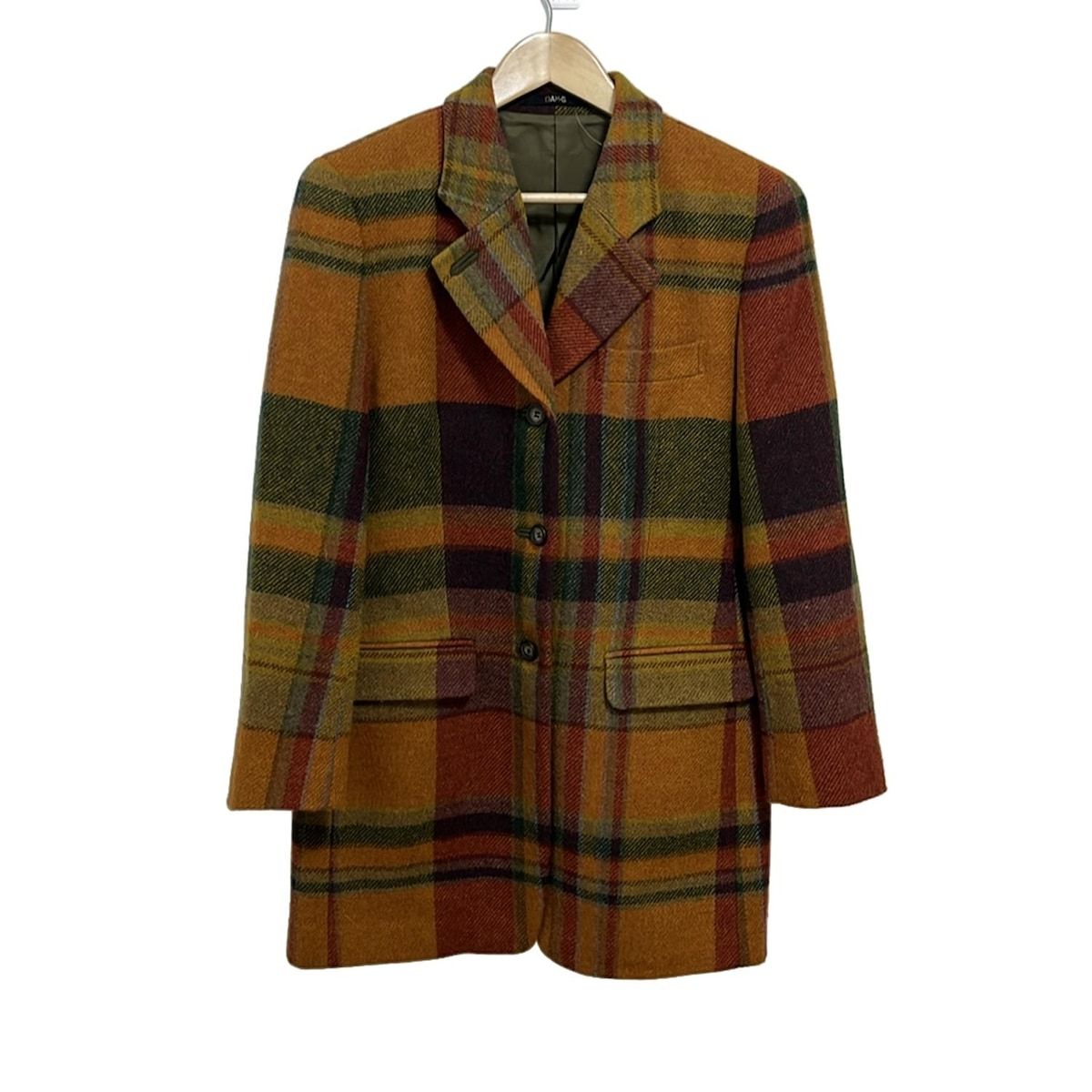 DAKS ダックス コート レディース - オレンジ×グリーン×マルチ 長袖|チェック柄|ロング丈|秋|春