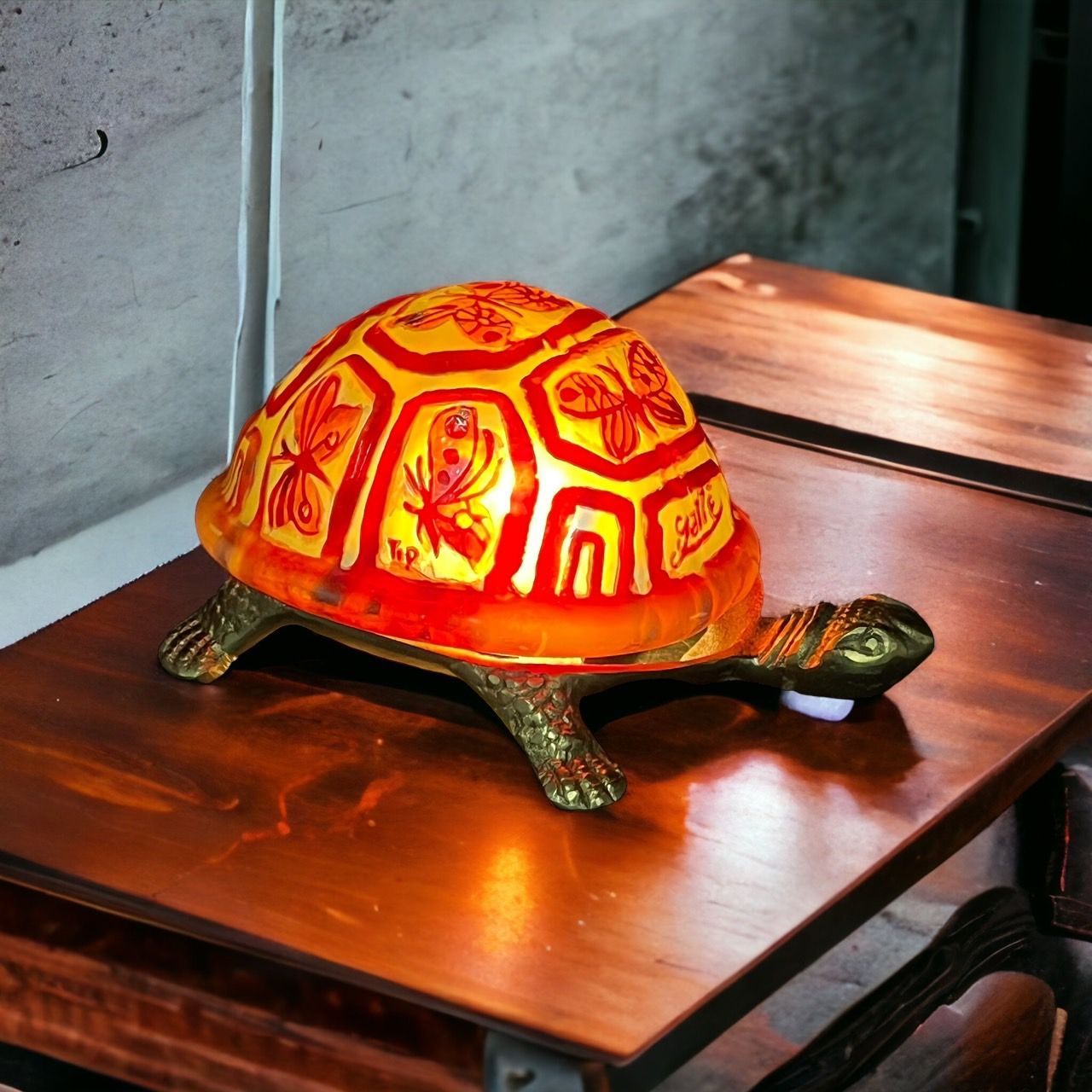 証明書】エミールガレ一灯ランプ 亀紋カメオ彫り被せガラス高さ