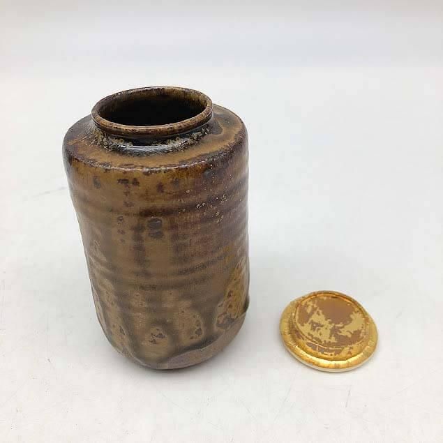 ss5626 【中古】石田陶春 茶入れ 仕覆付き 共箱入り 茶道具 陶器 抹茶 