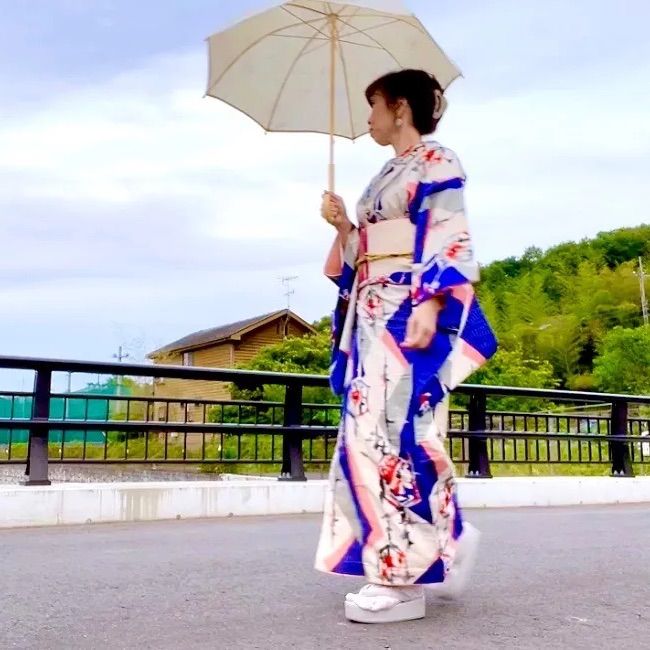 ハンドメイド お着物布 日傘-