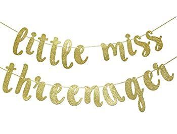 Little Miss Threenager バナー 吊り下げ ガーランド 3歳の誕生日パーティー装飾 3歳の女の子の赤ちゃん 誕生日 写真 小道具 パーティーサイン (