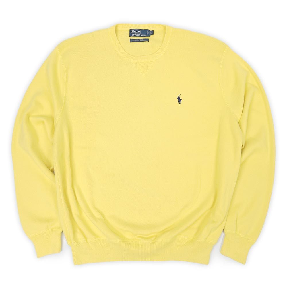 ポロラルフローレン POLO RALPH LAUREN 90s 90年代 コットンニット 前V ガゼット ワンポイント ロゴ刺繍 USA ヴィンテージ アメリカ 古着 メンズ ニット セーター イエロー XL【中古】