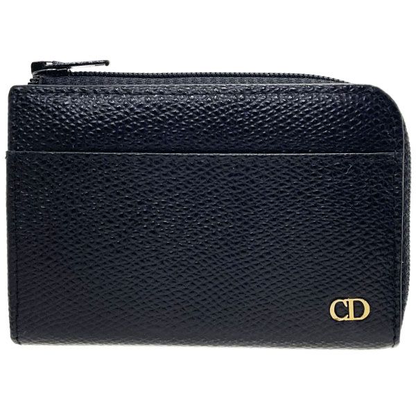クリスチャン ディオール コインケース ヴィンテージ L字ファスナー コインパース レザー 革 ブラック 黒 Christian Dior CDロゴ クラシック キーリング付き ミニ小銭入れ キーホルダー C.Dior