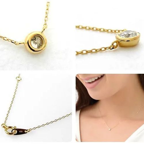 ネックレス ダイヤモンド ゴールド 0.1ct K18YG フクリン ベゼル 天然