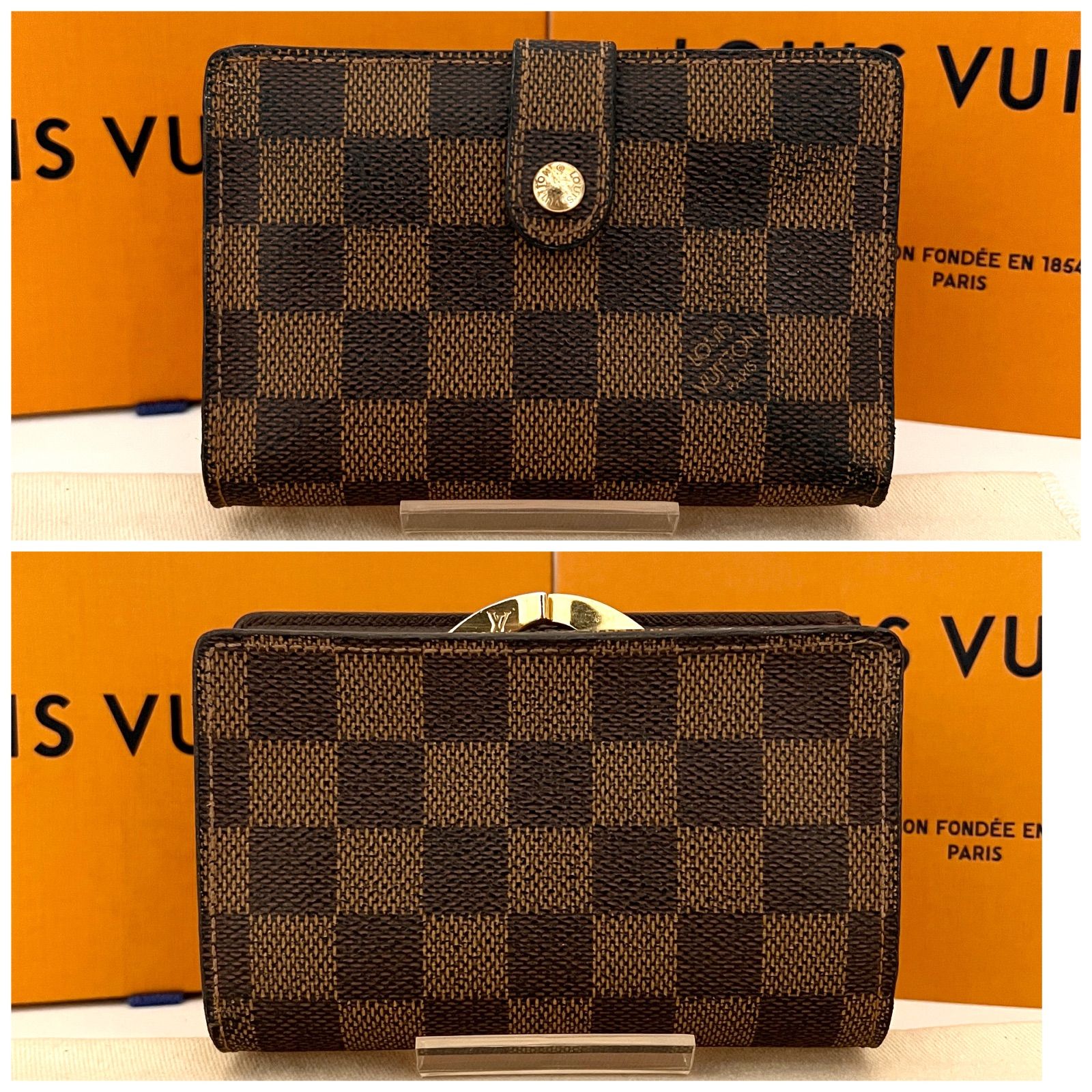 【極美品】ルイヴィトン ダミエ ポルトフォイユ　ヴィエノワ がま口　折財布　新型 楽天市場】ルイヴィトン 二つ折りがま口財布(小銭入れあり